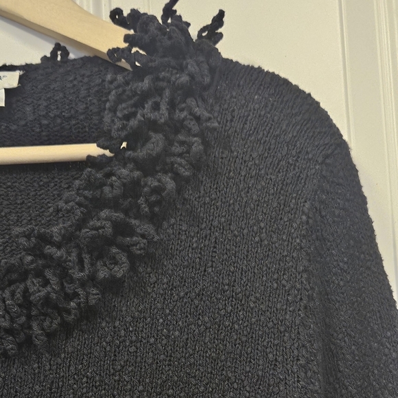 Cold water creek women cotton knit fringe  button front black cardigan size L - Picture 5 of 12